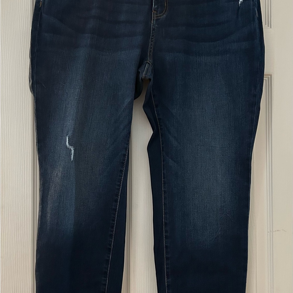 dressbarn Blue Skinny Jeans with Distressed Detail